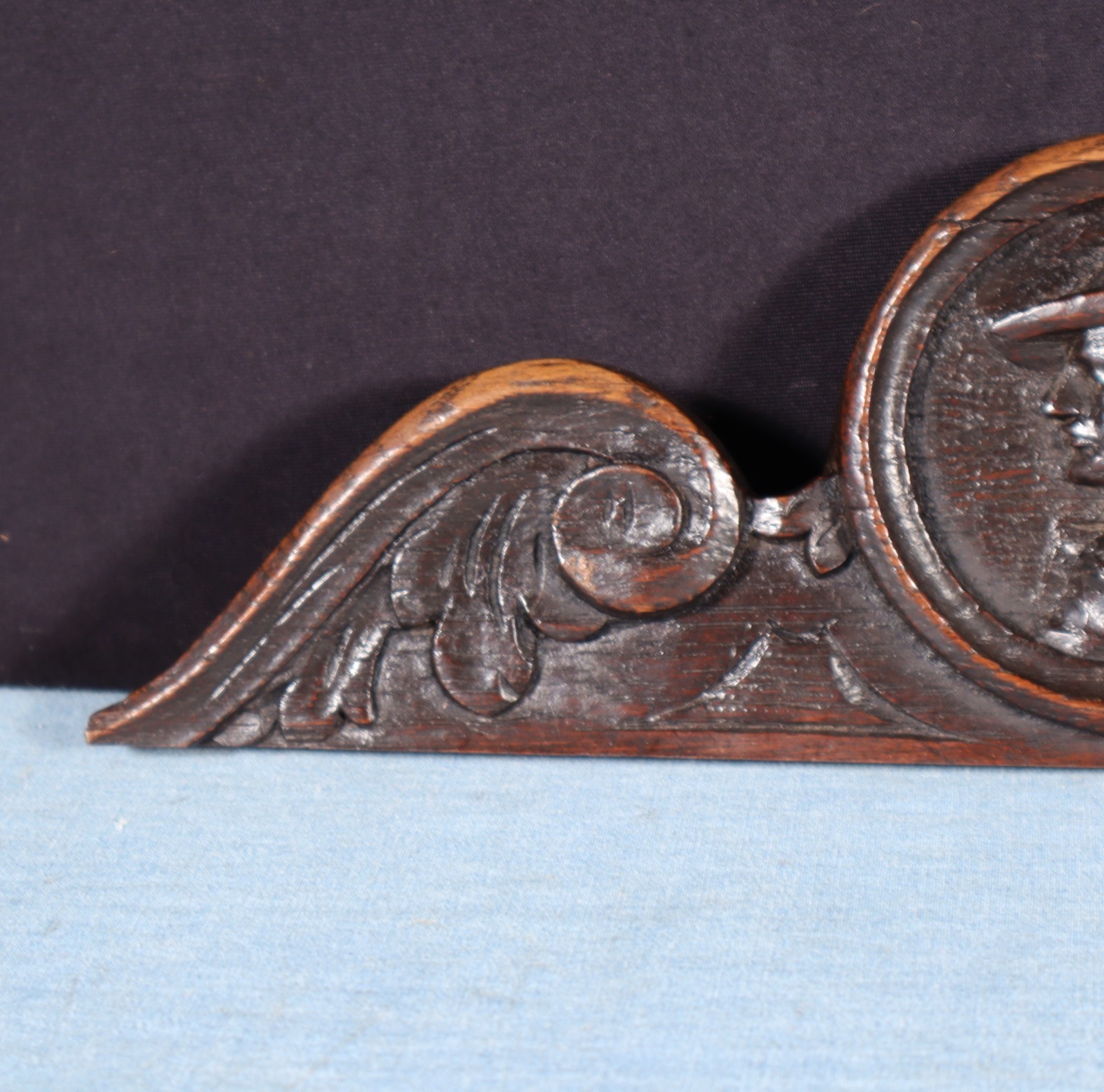 10" Wide Antique French Breton Crest in Solid Chestnut Wood Highly Carved