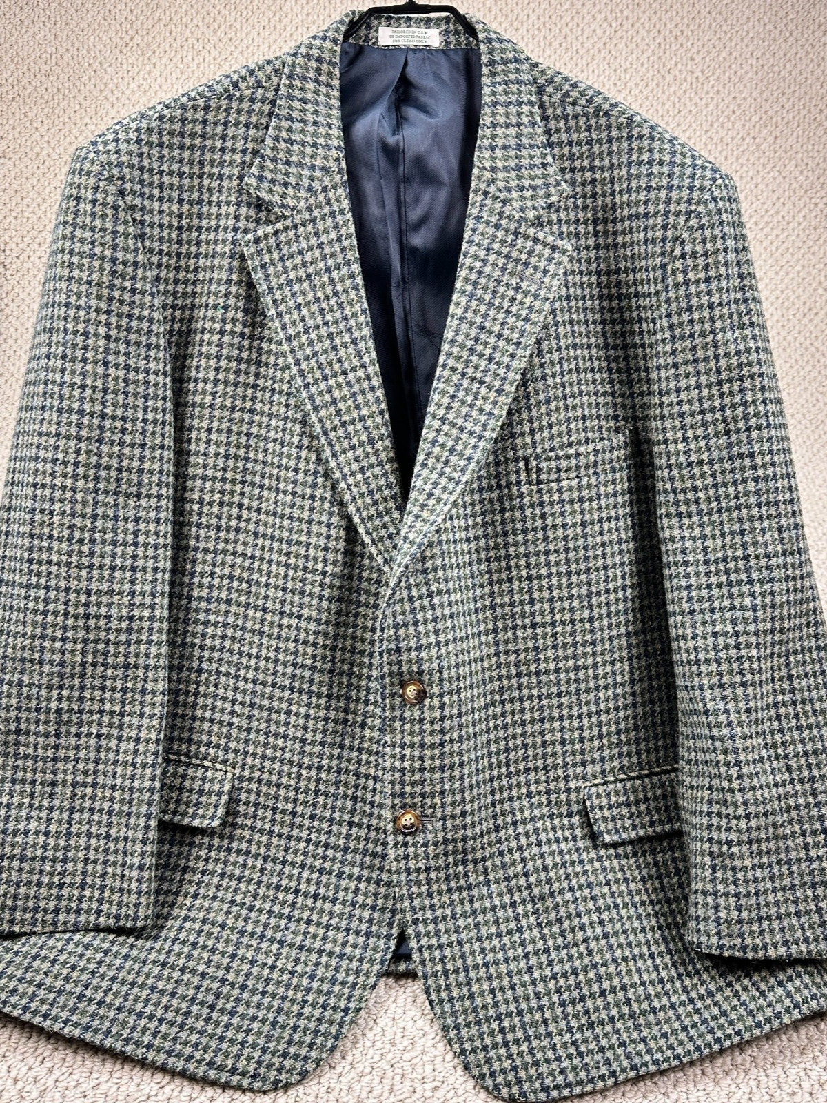 Orvis Harris Tweed Sport Coat Mens 52R Green Houndstooth Blazer Handwoven Wool