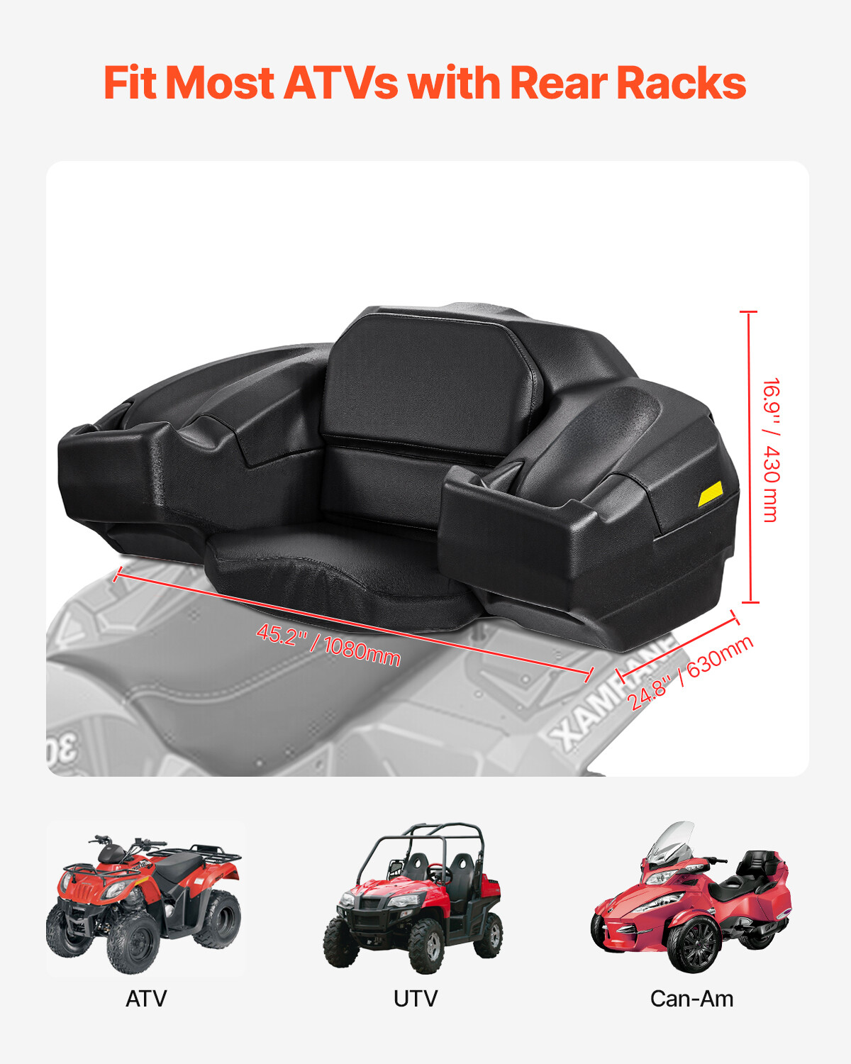 ATV Rear Storage Box Lounger 95L Waterproof ATV Cargo Box with Seat & Backrest
