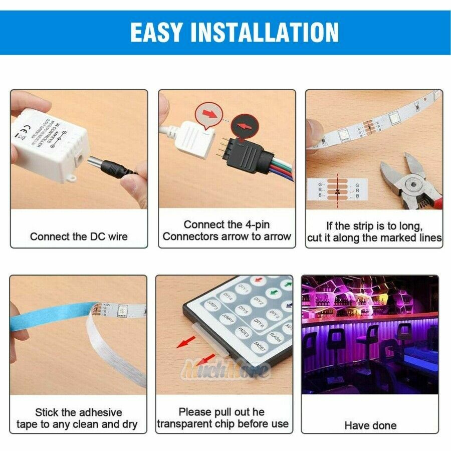 65.6FT RGB Led Strip Lights Waterproof Flexible with 44 Keys Remote 12V US Power