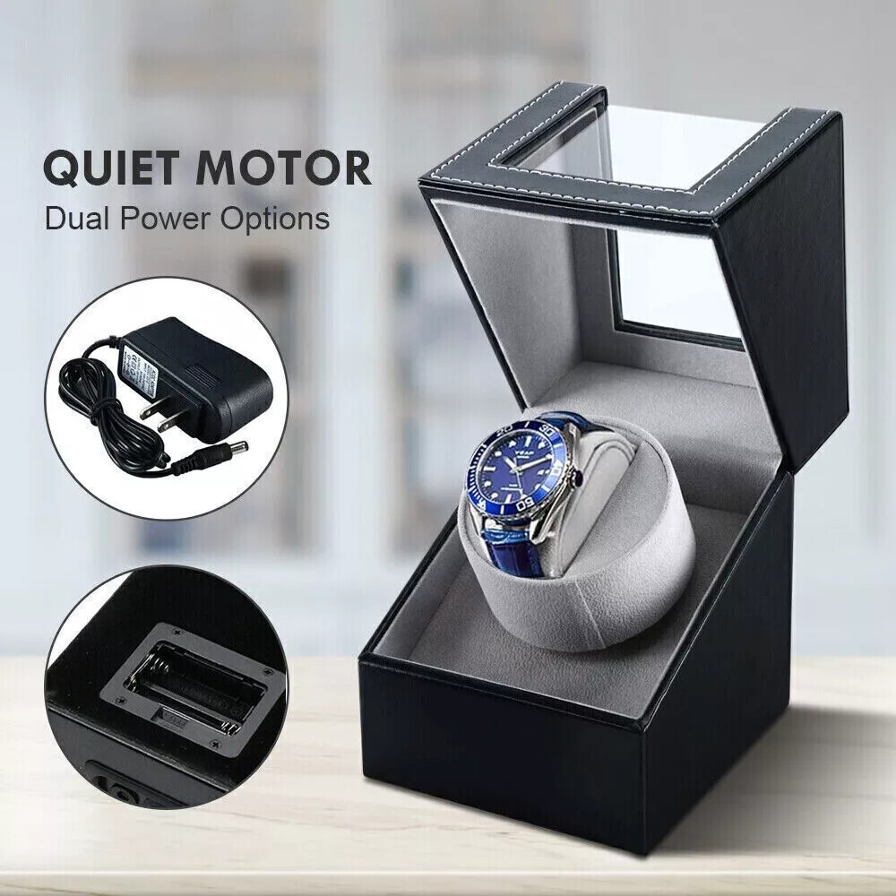 Automatic Rotation Single Watch Winder Box Leather Storage Display Case Gift