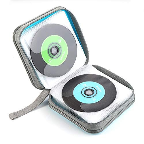 CD Case Hard Plastic DVD Case Portable Zipper CD Case 48 Capacity Sky Blue