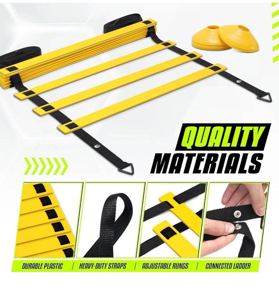 Agility Adjustable Football Ladder Speed Training Equipment (Yellow) 12 Rung