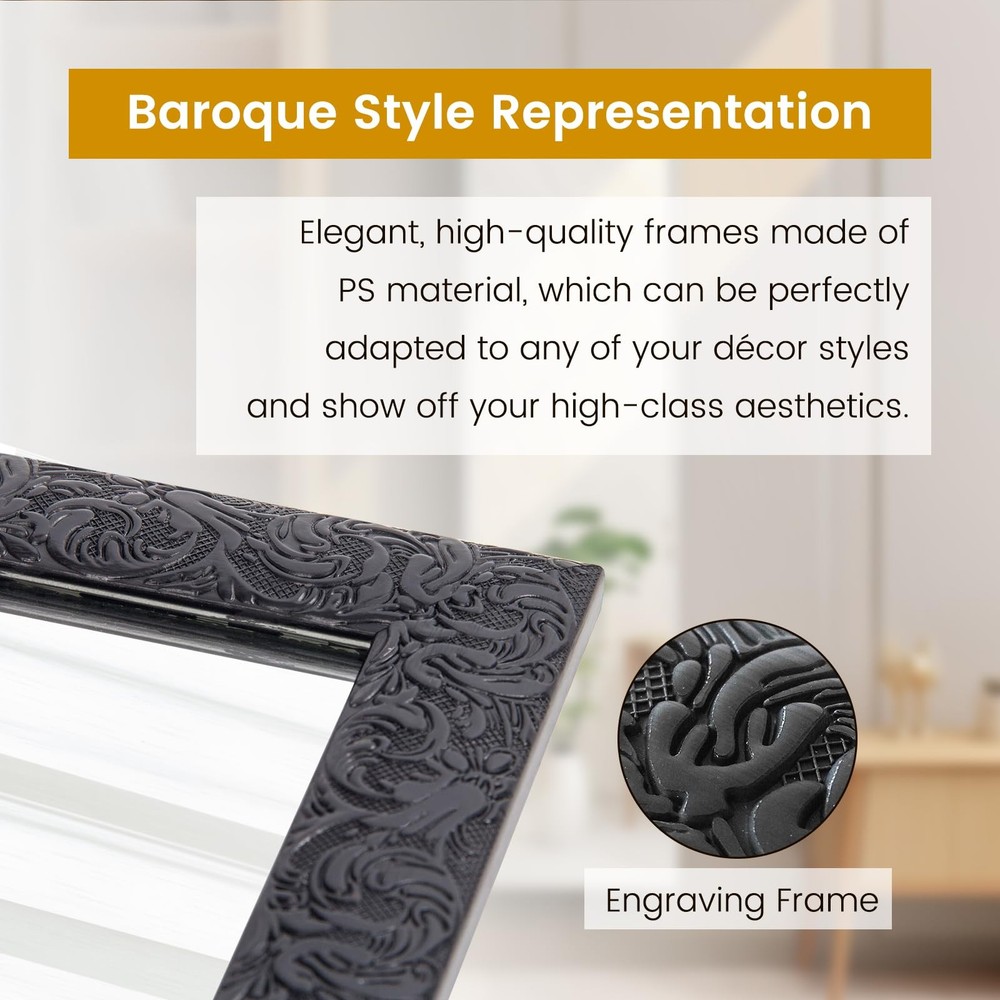 Full Length Wall Mirror 50"x14" - Explosion-Proof, Rectangular, Black Frame D...