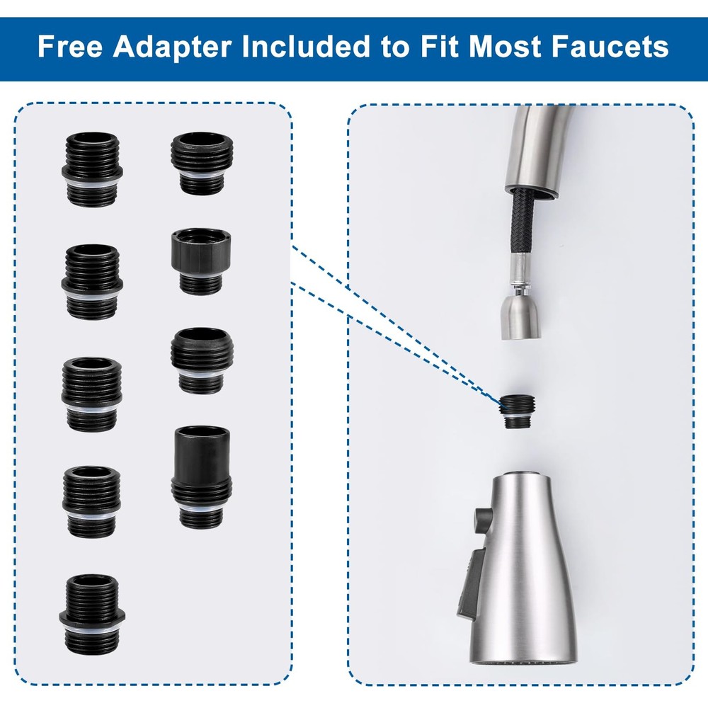 Kitchen Faucet Spray Head Replacement, 3-Function, 9 Adapters, Moen/Delta Com...