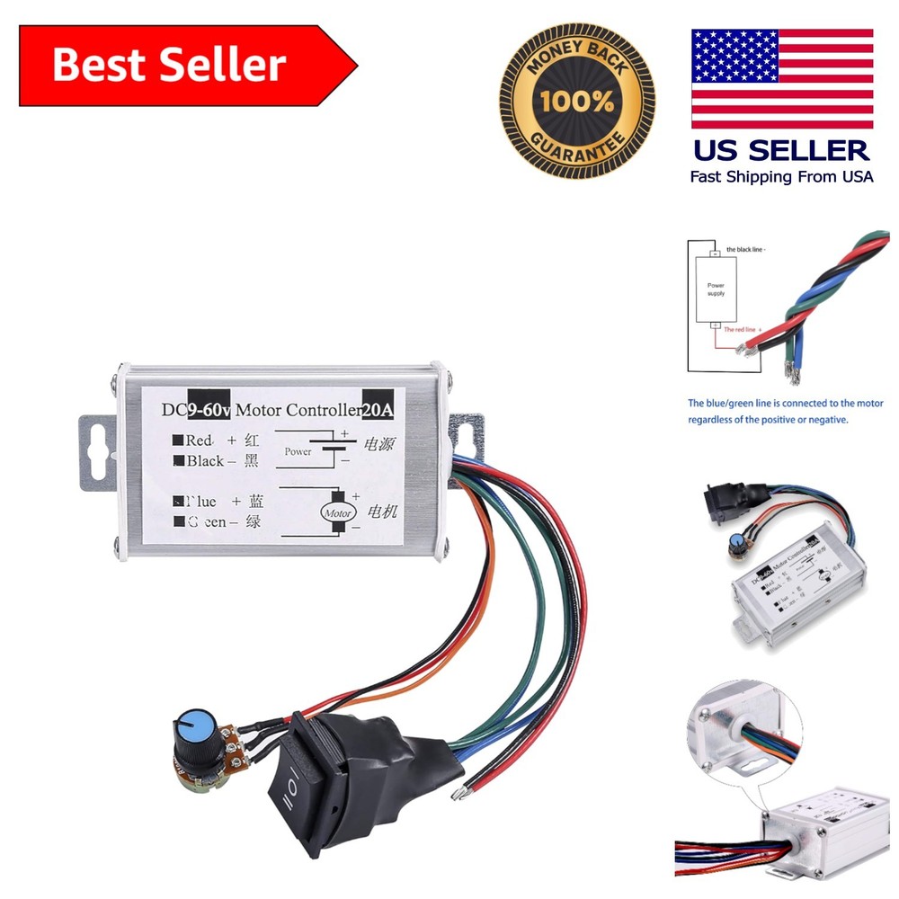 DC Motor Driver Module 9-60V with Potentiometer – 20A Regulation for Efficiency