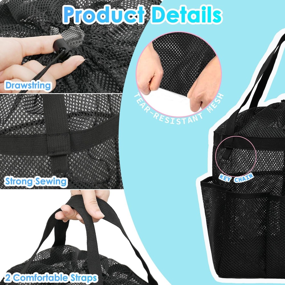 Mesh Shower Caddy Portable with Drawstring, Dorm Room Essentials for College Gir