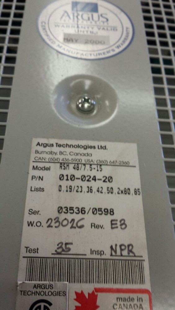 Argus 010-024-20 Rectifier Shelf