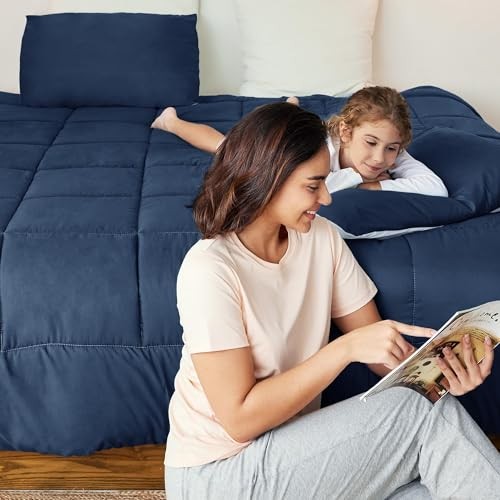 Lightweight Reversible Size Comforter Set, Down Alternative Queen Navy/ Blue