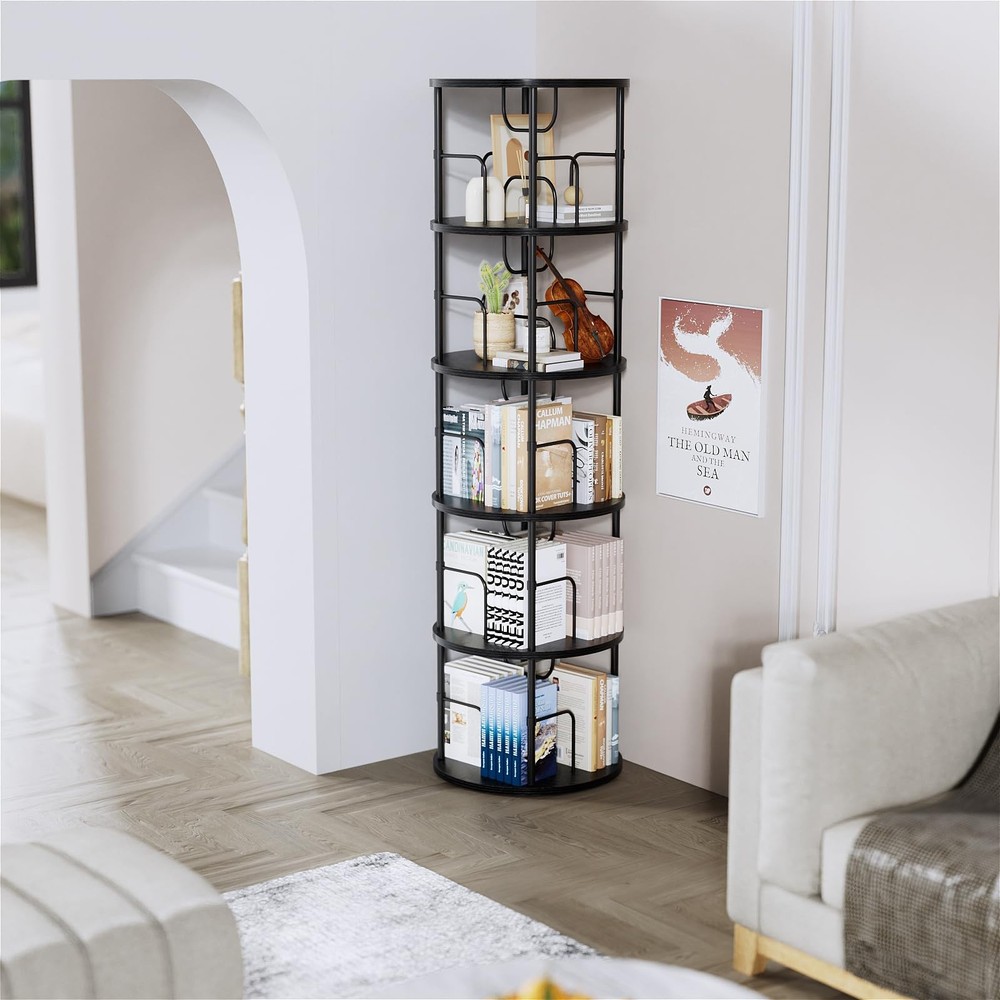 5 Tier Rotating Bookshelf, 360 ° Display Stackable Spinning Bookshelf Tower, ...
