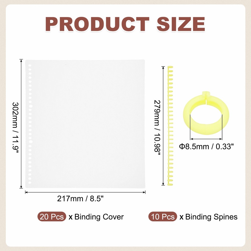 20Pcs Clear Presentation Binding Covers with 10Pcs 8.5mm Combs Kit, Yellow