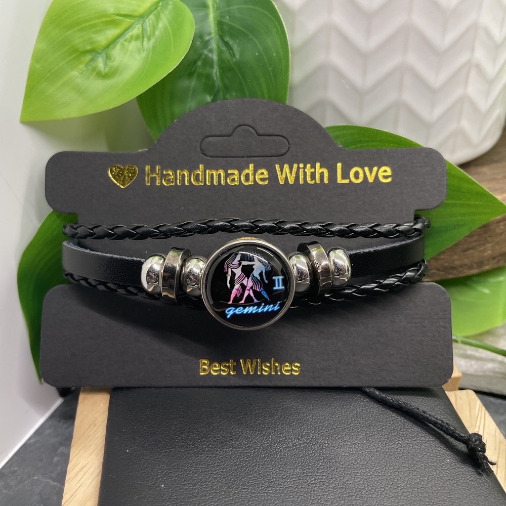 Zodiac Gemini Leather Bracelet Stackable Adjustable Tie New B6805