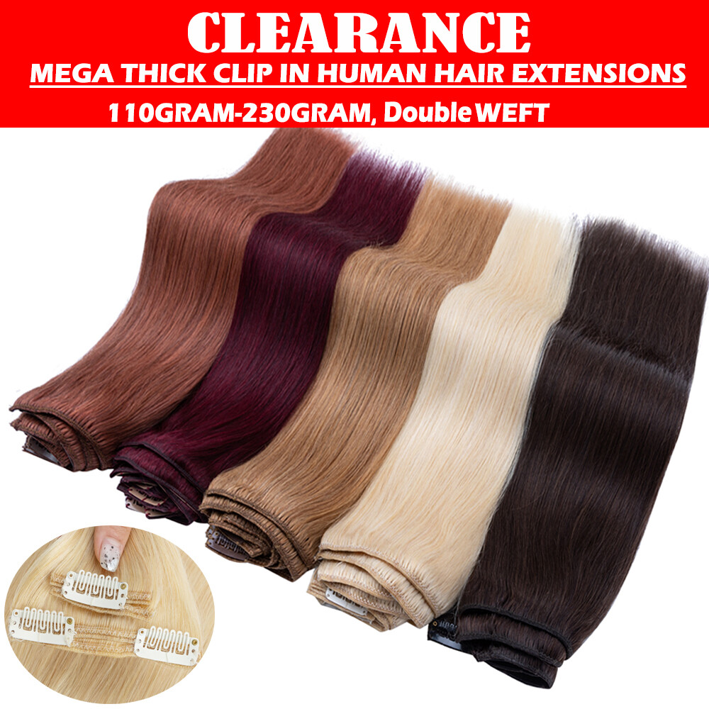 Real THICK 160g++ Double Weft Clip In Remy Human Hair Extensions Full Head XL462