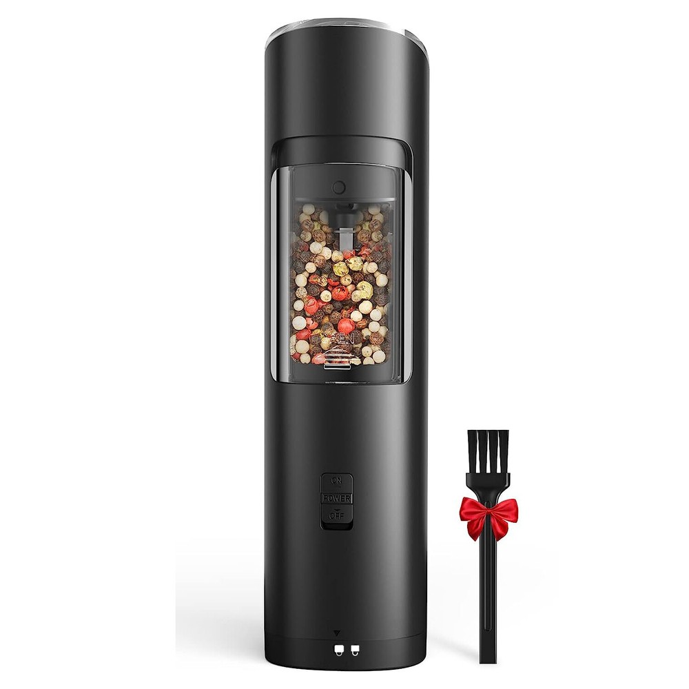 Electric Black Salt & Pepper Grinder LED Light Adjustable USB High-capacity