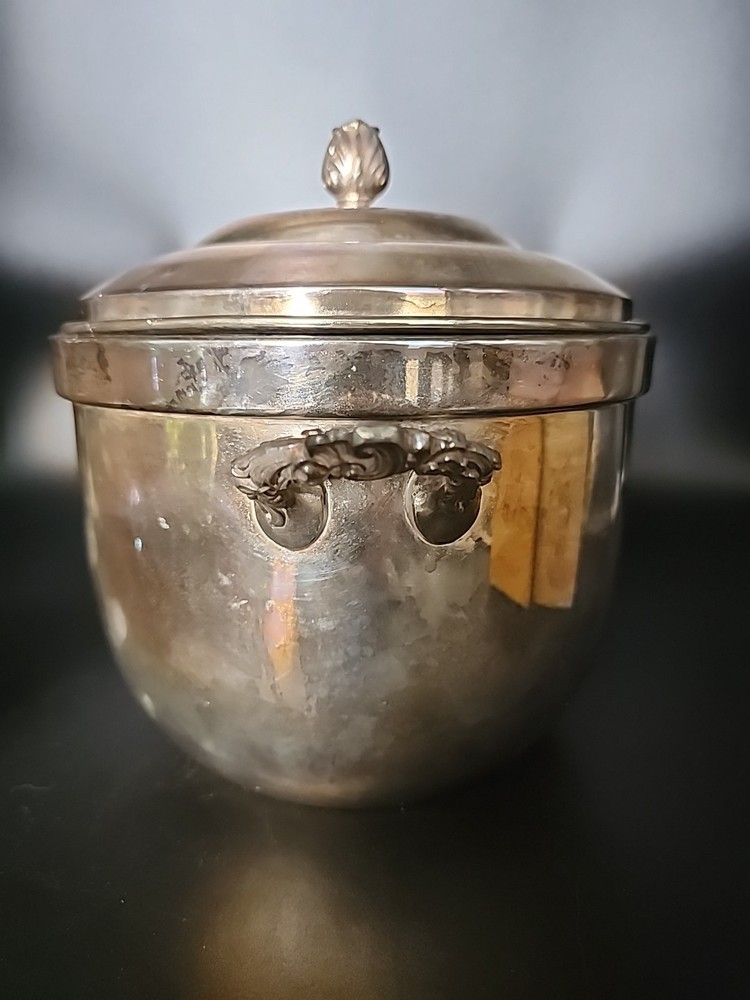 Vintage Federal Silver Company Silver Plated Ice Bucket Tarnished/ Pyrex Insert