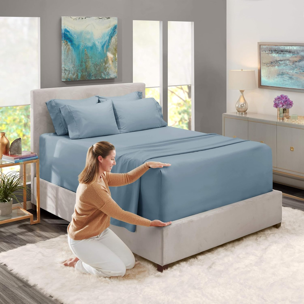Bed Sheets, Luxury Soft 6 Piece Bed Sheet Set Extra Deep Pocket Fitted Sheets Fi