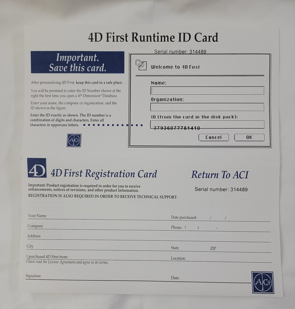 Vintage 1994 ACI 4D First Relational Database Software for Macintosh