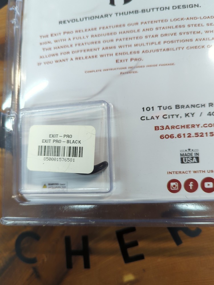 B3 Archery EXIT PRO THUMB Trigger Release - Black *FREE SHIPPING*