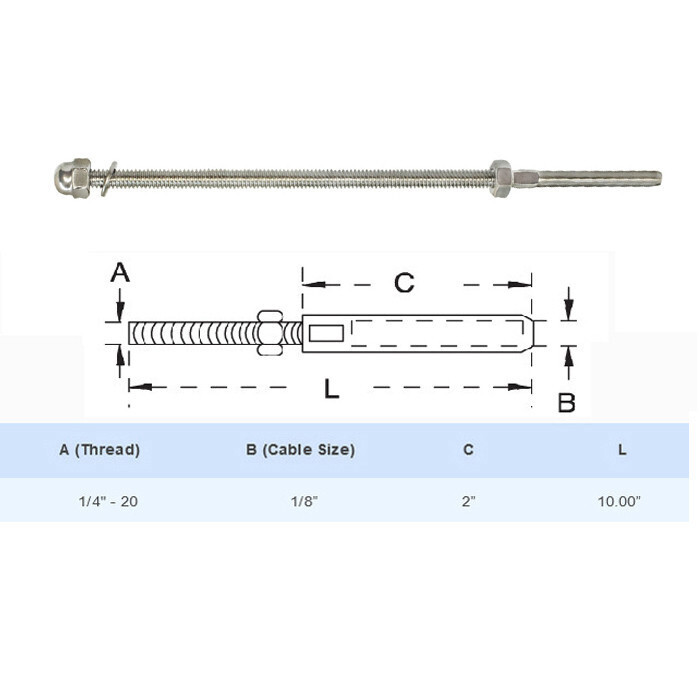 50 Pc Set Stainless Steel Cable Swage Threaded Stud End Fitting for 3/16" Cable