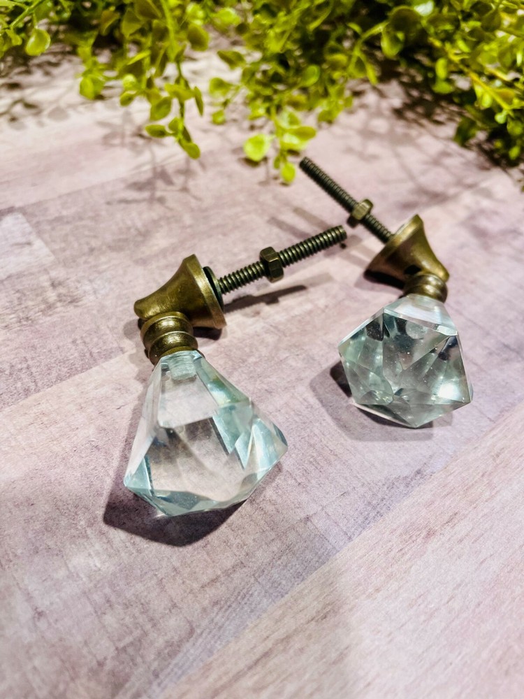 Antique Clear Glass Brass Threaded Brass Ferrule Cabinet Drawer Knobs Pull screw