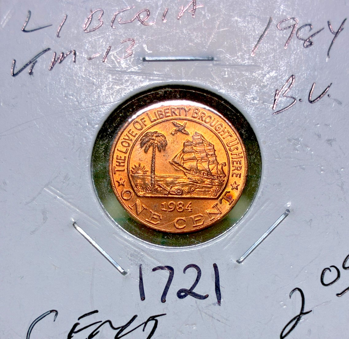 1984 Liberia Cent KM# 13. uncirculated. Coin #1721. Free Shipping