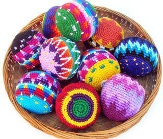Multicolored Crochet Assorted Geometric Pattern Hacky Ball, Foot Bag Kick Sac