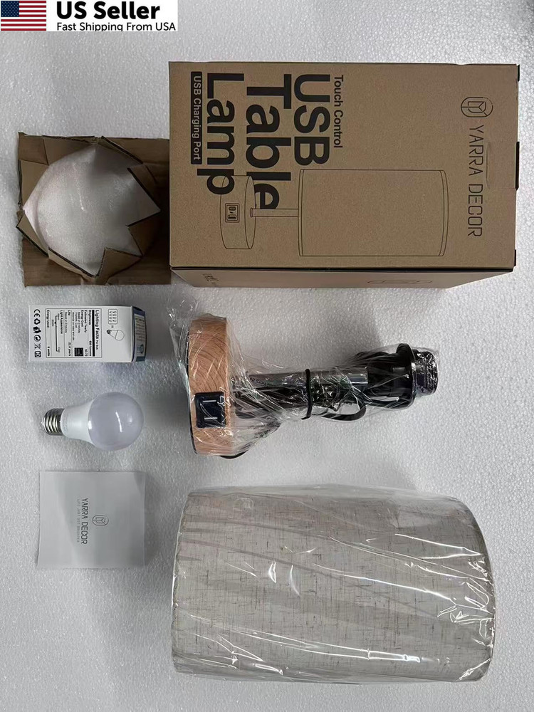 Yarra-Decor Bedside Table Lamp with USB Port - Touch Control Small, Fabric