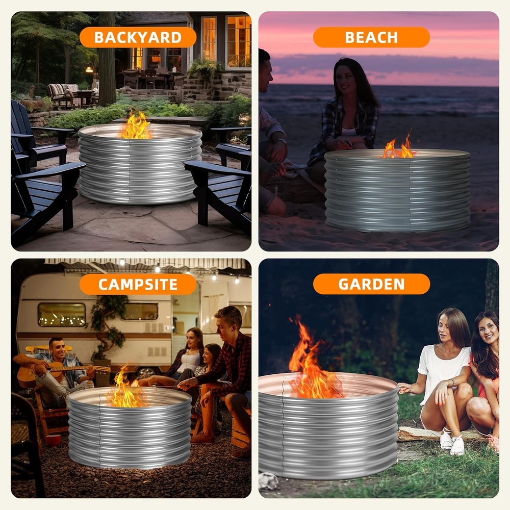 48 inch Fire Pit Ring 4x4x2FT Galvanized Fire Ring Wood Burning Fire Pits Ring