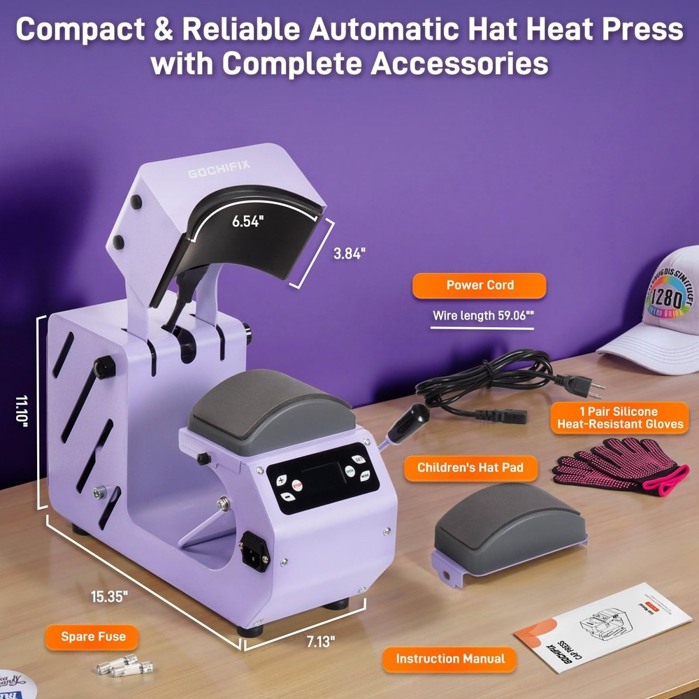 Auto Hat Heat Press Machine, Automatic Open/Release, 4 Memory Modes, Precise ...