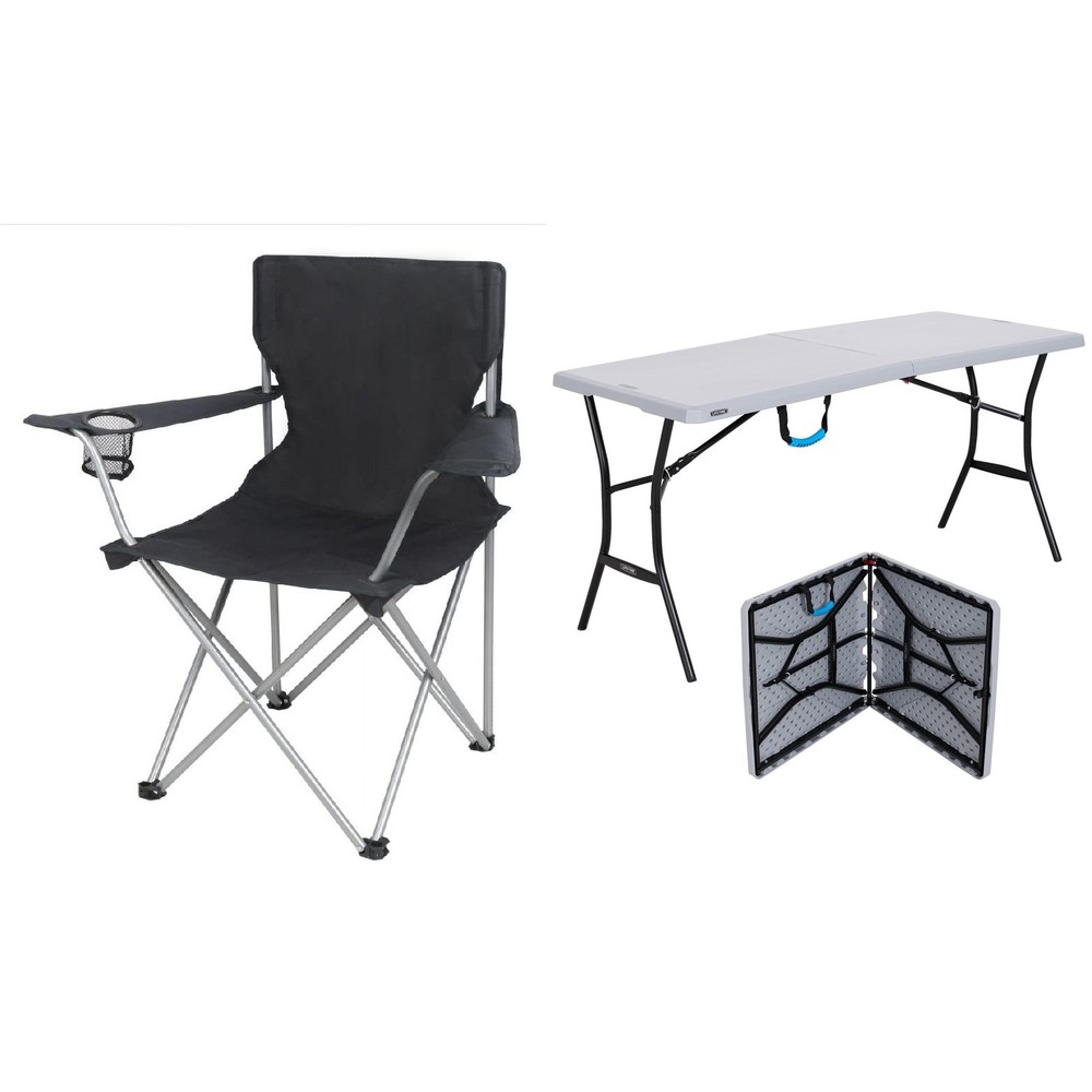 Basic Quad Folding Camp Chair's Black & Lifetime 5 Foot Rectangle Fold-in-Half