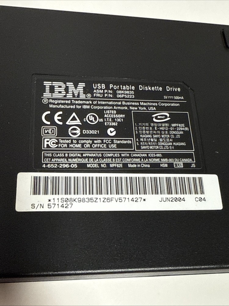 IBM Portable USB External Floppy Diskette Drive MPF82E UNTESTED - READ