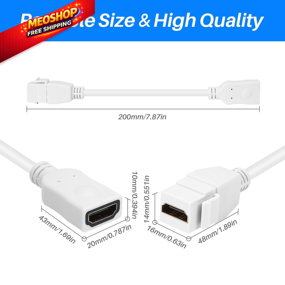 2-Pack HDMI Keystone Jack Adapter 2 Pack, 0.6 Feet Insert Cable