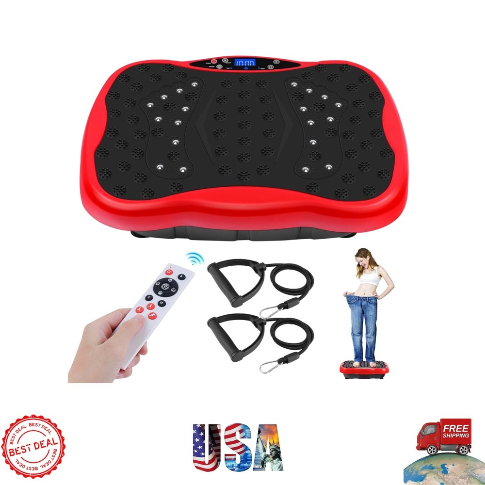 Portable Vibration Plate Exercise Machine with Resistance Bands & Remote Control