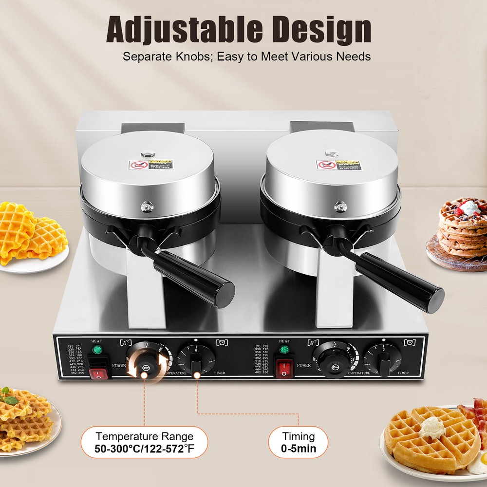 Commercial Dual Head Belgian Waffle Maker Rotating Double Waring Breakfast Maker