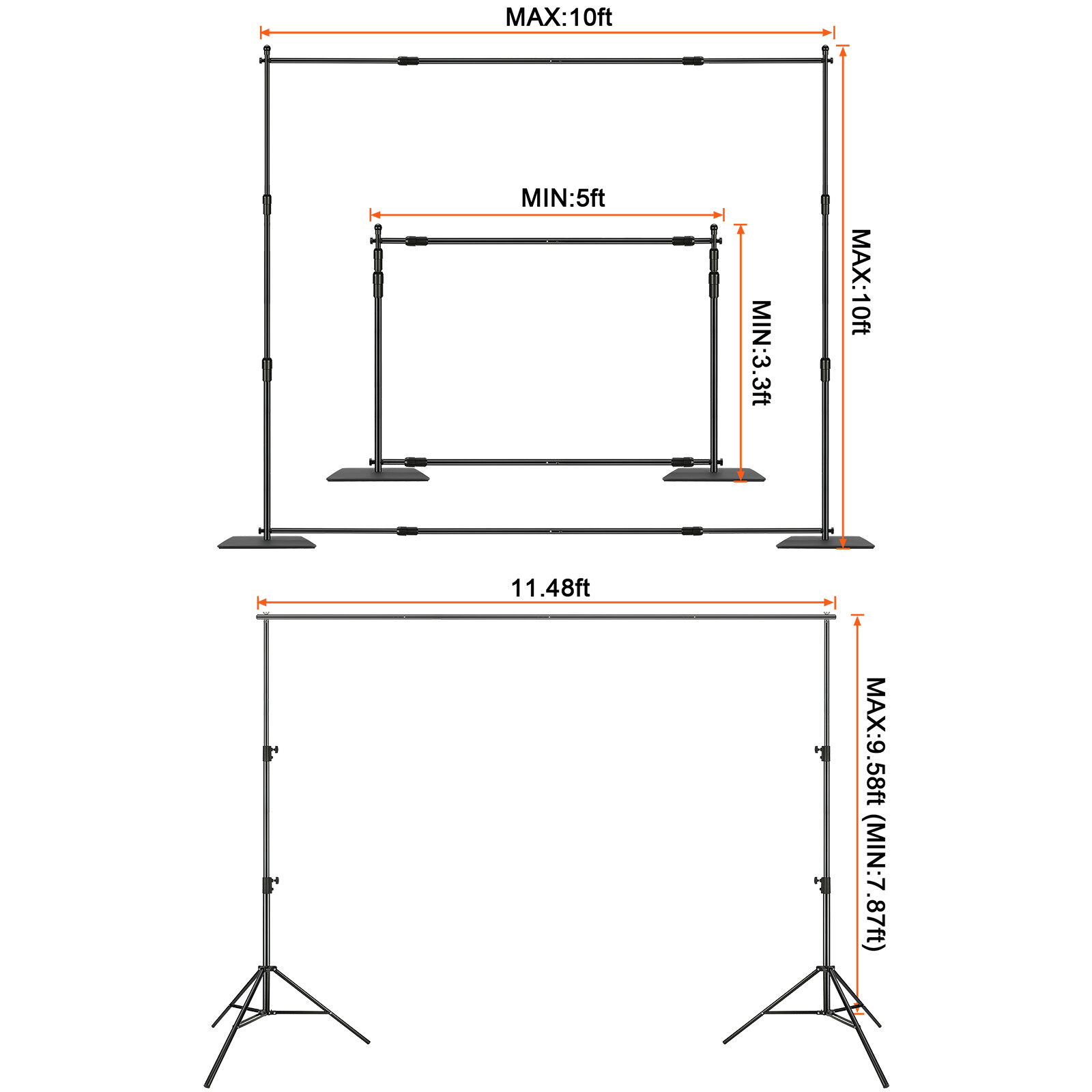 Pipe and Drape Kit Heavy Duty Backdrop Stand Carbon Steel Banner Base 10 / 12 ft