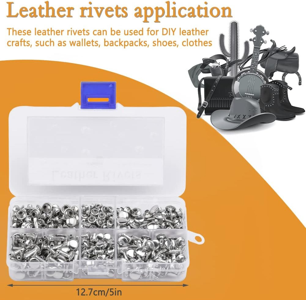 240 Sets Rivets for Leather, Leather Rivets 3 Sizes Leather Double Cap Rivets fo