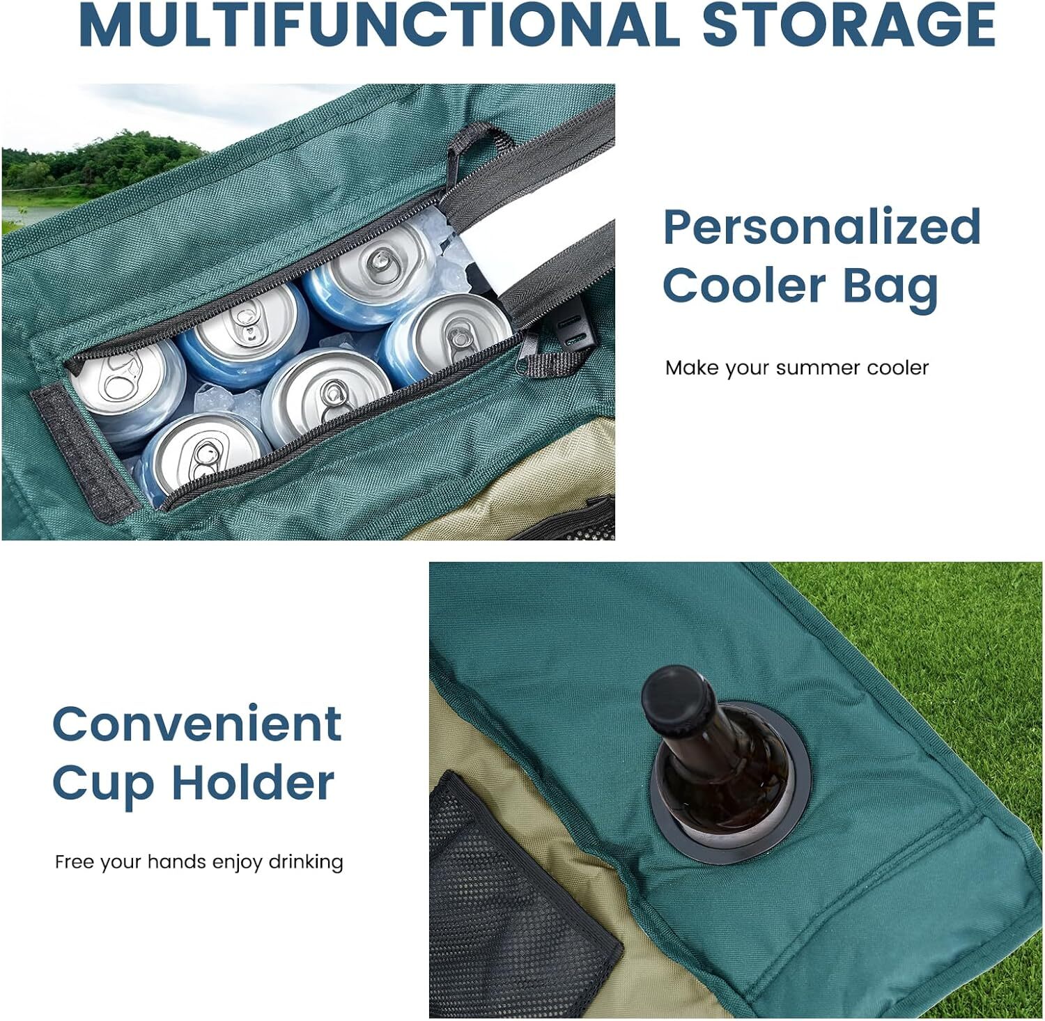 H&ZT Oversized Rocking Camping Chair Padded Folding Lawn Chair with Cooler Bag