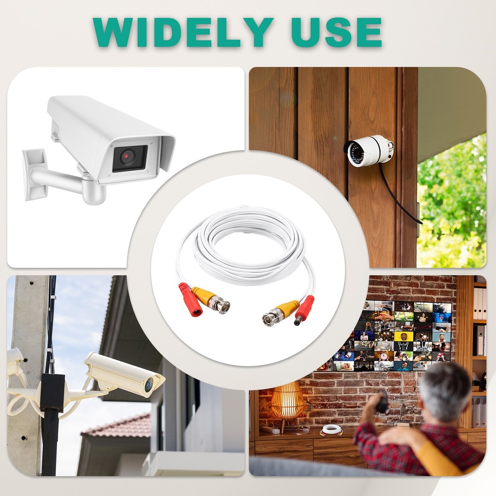 4 Set BNC Video Power Cable 5m/16ft All-in-One Security Camera Wire White