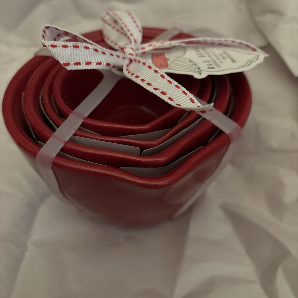 Rae Dunn Red Measuring Cups With White Decorative Trim Set/4 Ceramic