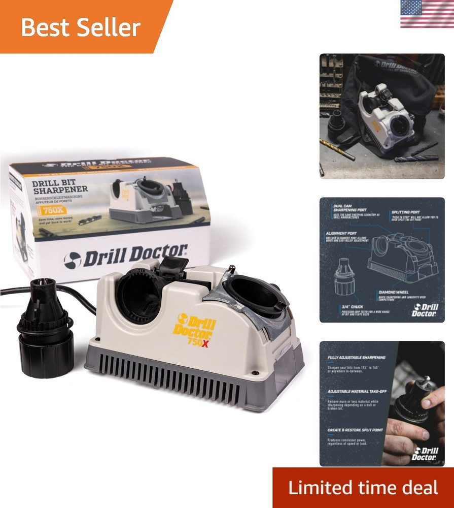 Precision Drill Bit Sharpener with Adjustable Angles - 3/32 to 3/4 Inches