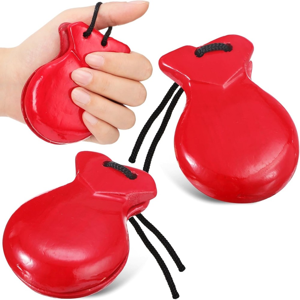 Flamenco Castanets Wood Red 2 Pack with String