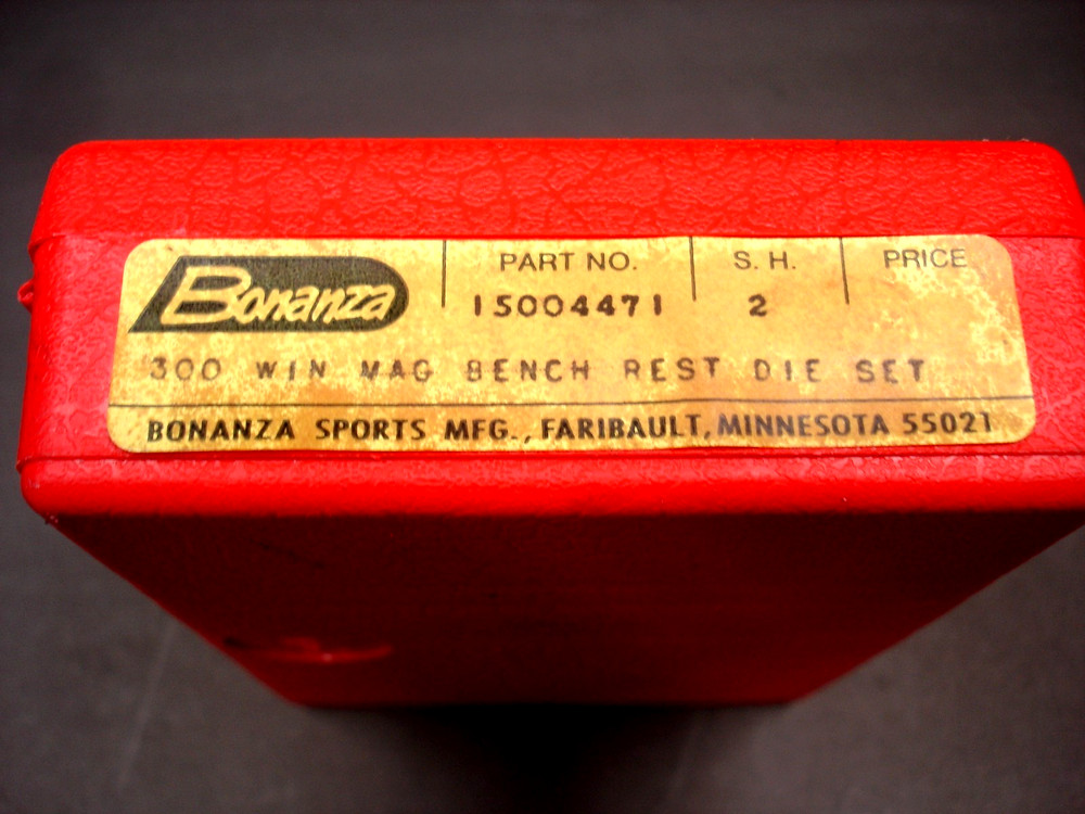 BONANZA BENCHREST TWO RELOADING DIE SET BOX W/ INSTRUCTIONS # 15004471
