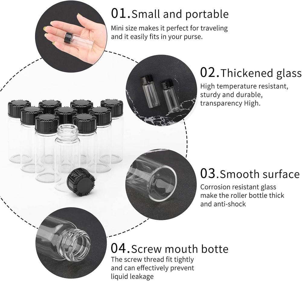 Clear Glass Vials with Screwcap Empty Bottles Liquid Sampling Sample...