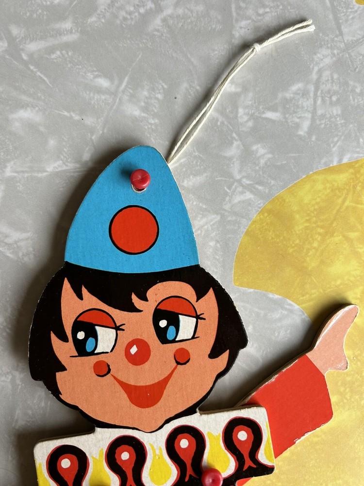 Vintage Wood Pull String Toy Clown - Missing Pull String