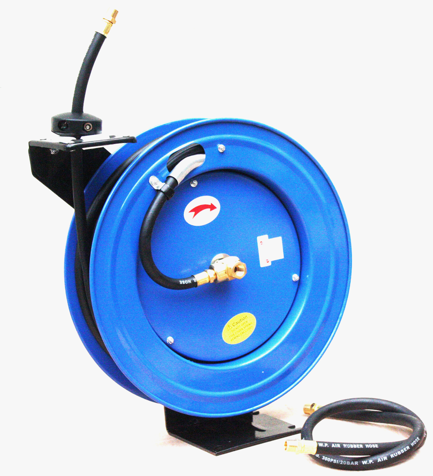 Pneumatic 50’ Retractable Air Hose Reel w/ 3/8" x 50ft Rubber Hose & Lead Hose