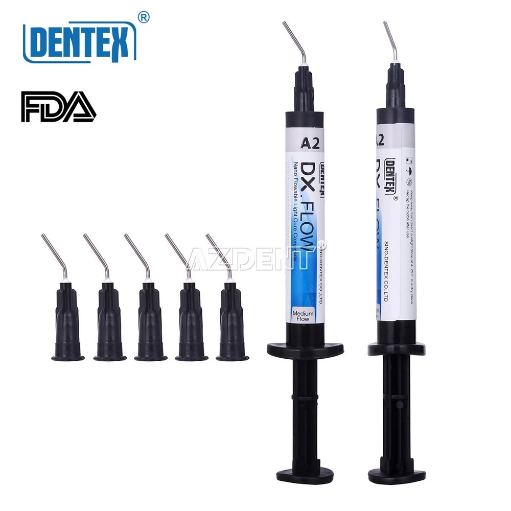 DX.FLOW Dental Light Cure Flowable Composite Resin Shade A2 Medium Flow 3g/Pc