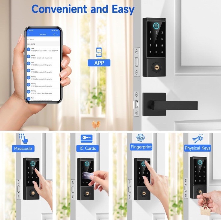 BEBASIA APP Control Fingerprint Lock with Handle, Heavy Duty Smart Keyless Entry