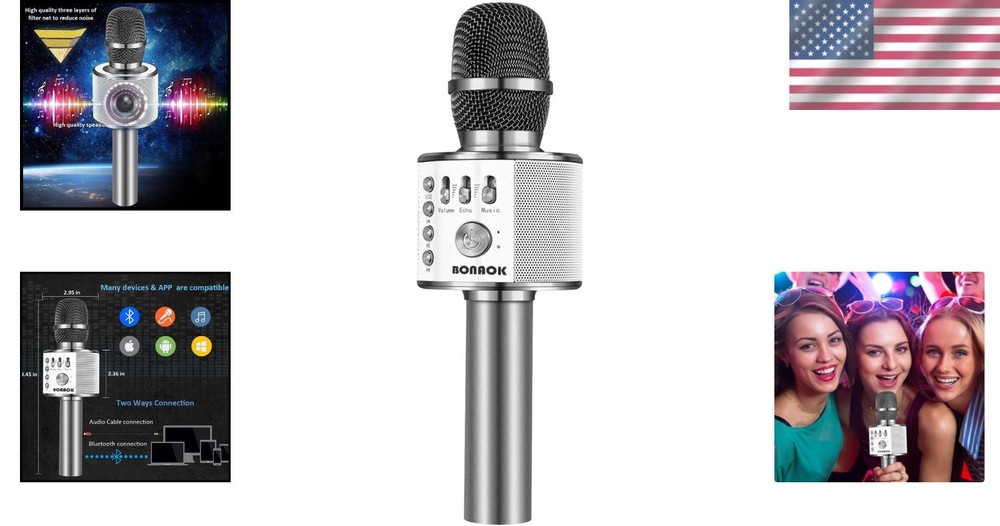 Q37 Space Gray Wireless Karaoke Microphone with High Sensitivity Audio Features