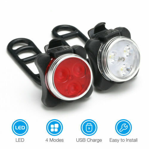 2xUSB Rechargeable LED Bike Lights Set Headlight Taillight Caution Bicycle Light