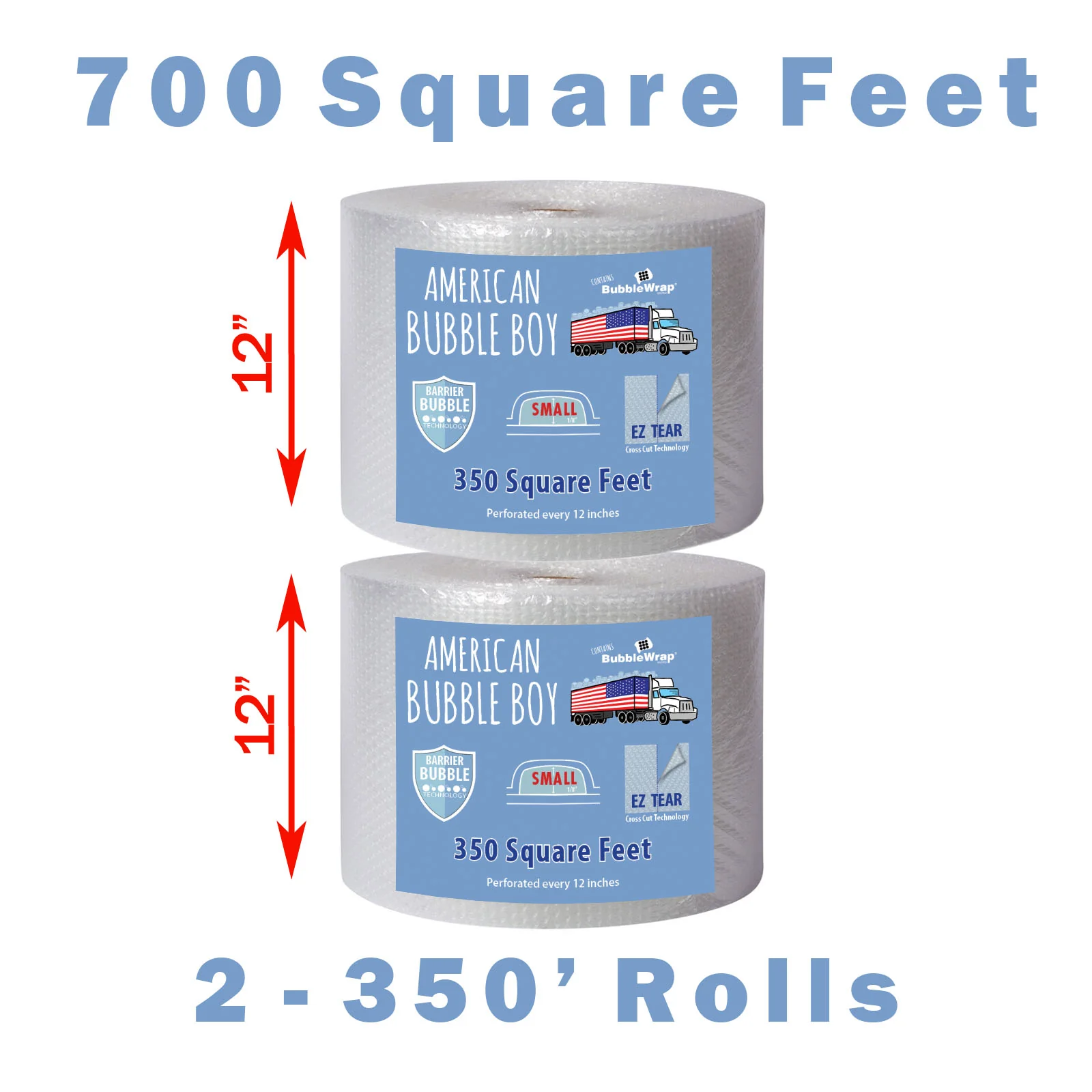 12" Small (1/8) American Bubble Boy Bubble Wrap - 700 Square feet
